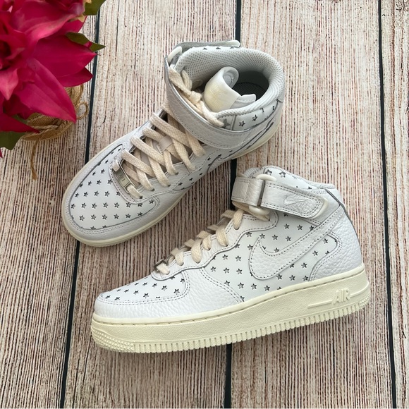 Nike Shoes - New white NIKE Air Force 1 Mid star cut out women's sneakers shoes size 5.5
